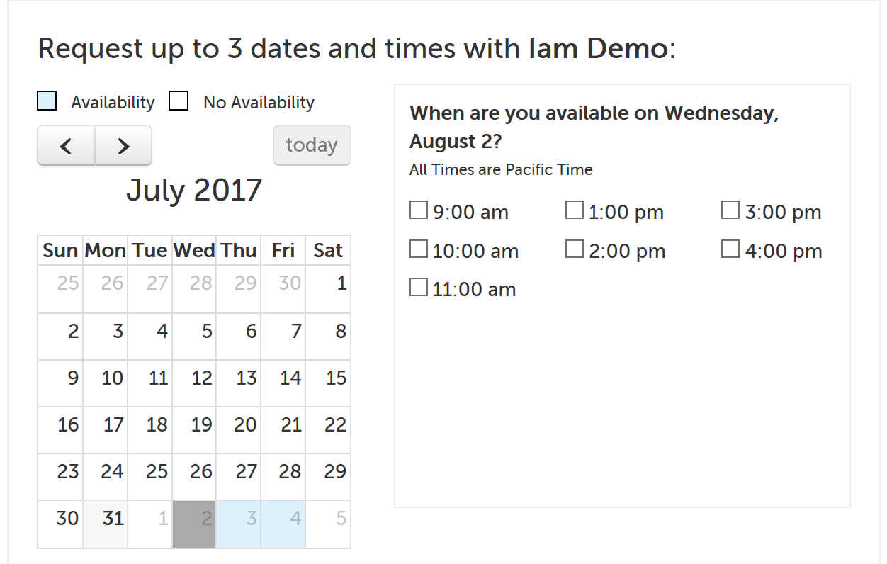 Example availability for a telehealth session