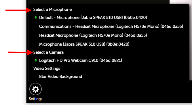 Arrow pointing at the start of the microphone and camera sections