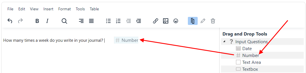 Arrow pointing at the Date field in the document control panel, and what it looks like when dragging the field